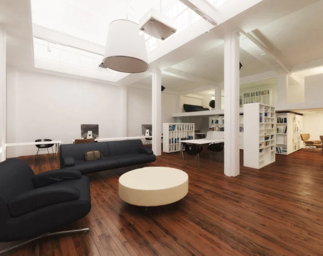 elegant wide room with wooden floors